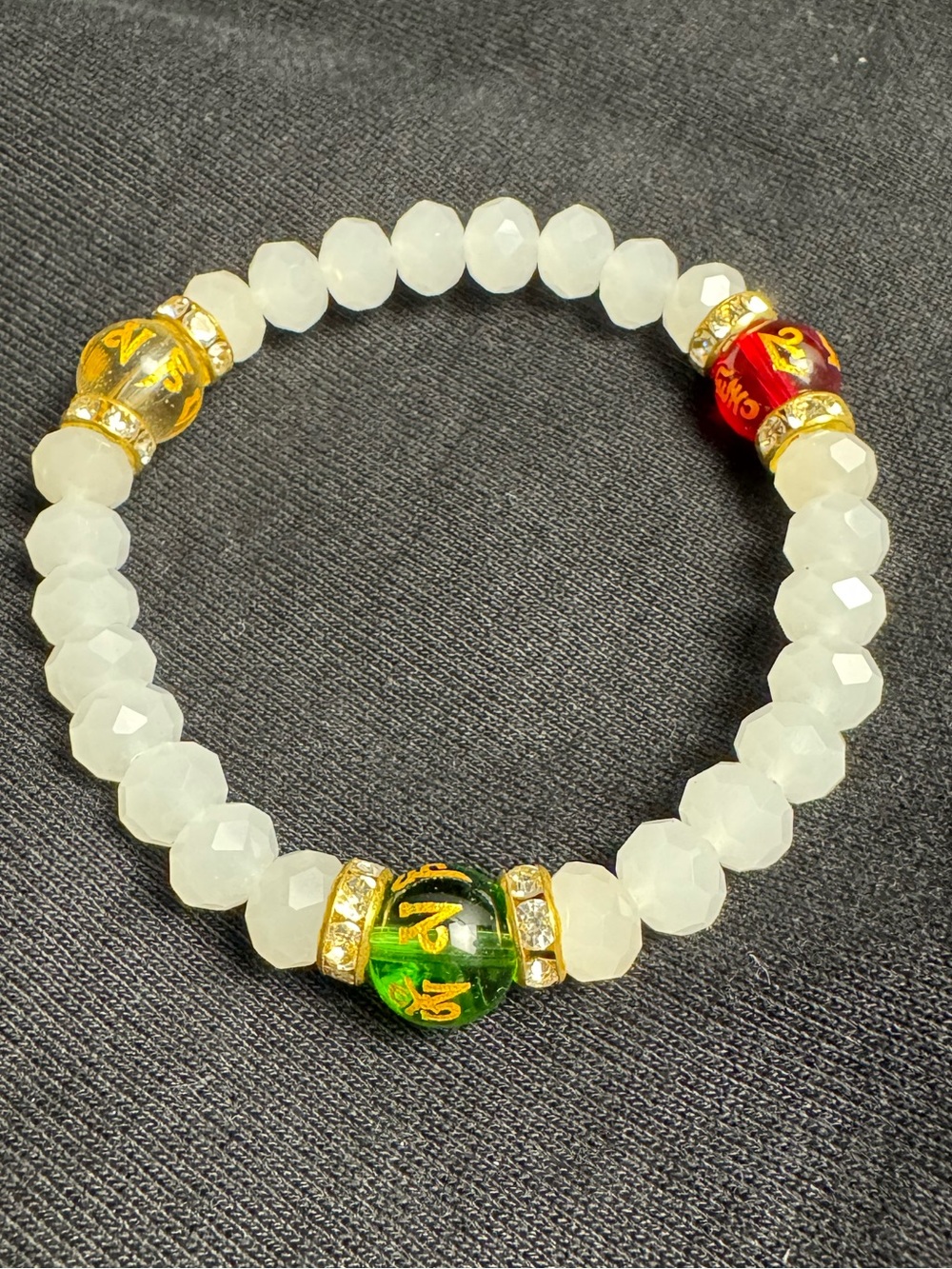 Stretch White Beaded Bracelet Charm promoting calmness, clarity, & protection.
